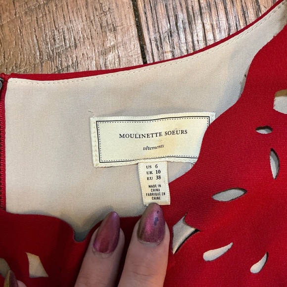 Moulinette Soeurs Laser-Cut Red Fit & Flare Dress Anthropologie Size 6 - Picture 8 of 12
